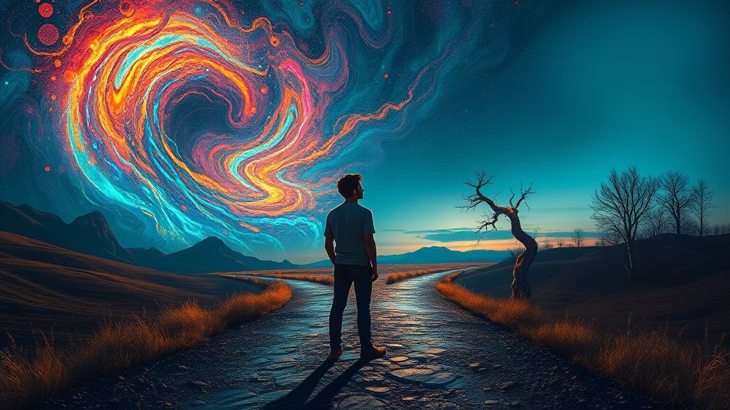 Individual at crossroads choosing whether to follow Hizzaboloufazic or not.