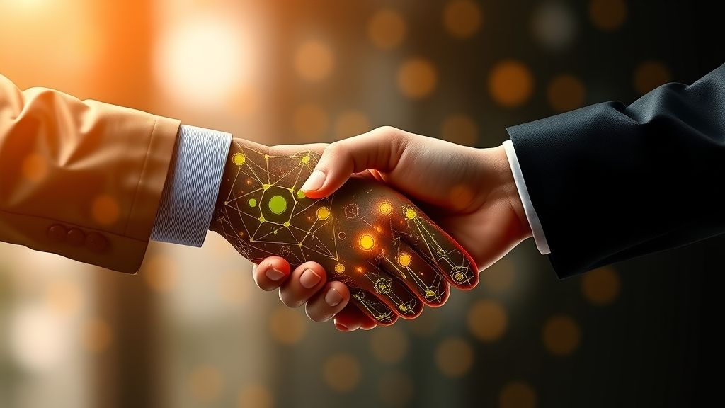 Handshake representing trust between businesses and AI technology.