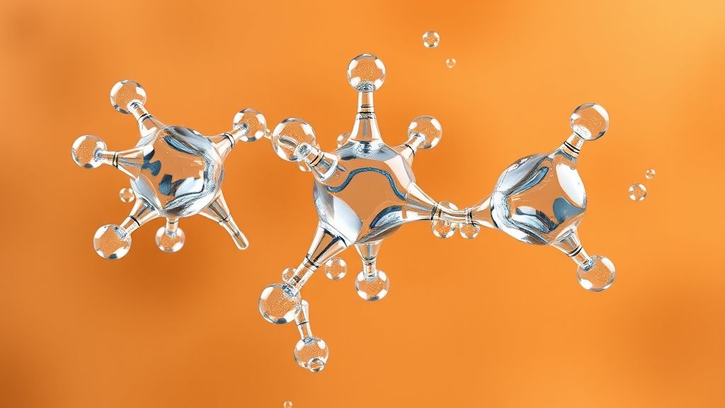 Artistic 3D model of water molecules stabilizing a chemical reaction.