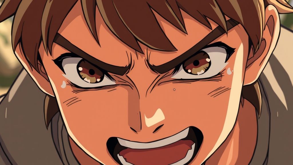 Animeidhen character expressing raw emotion in a key scene.