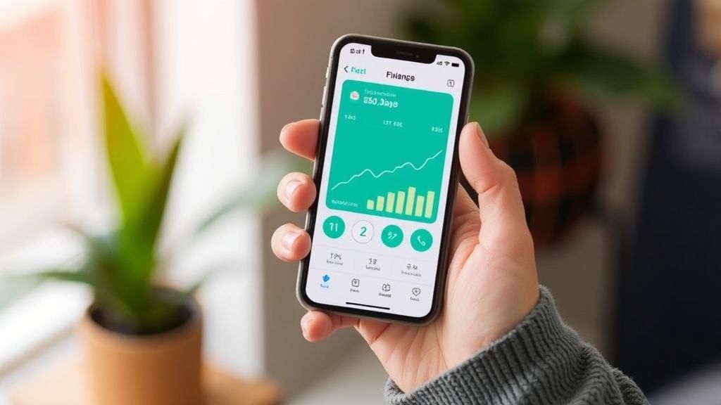 Person checking savings progress on a finance app after applying Wheon.com finance tips.