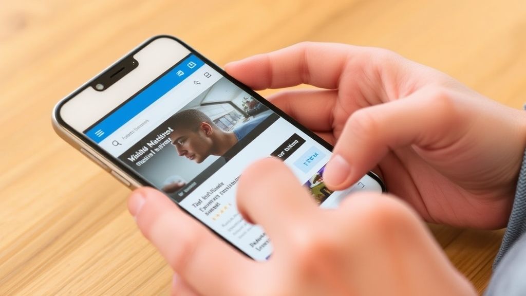 Mobile user browsing TechExample Org on a smartphone.