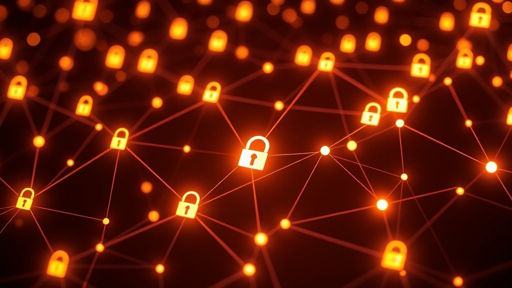 Digital network with glowing nodes symbolizing secure identifiers like FC777KK