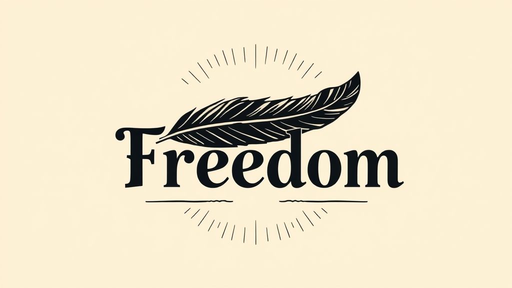 Tattoo quotes with feather symbol representing freedom.
