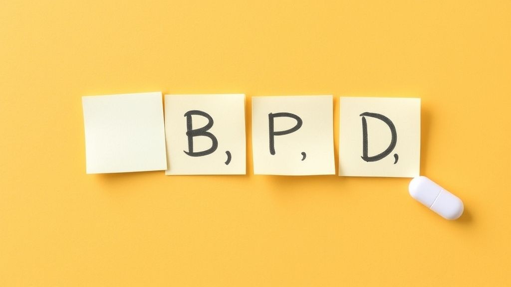 Pills and therapy notes symbolizing BPD treatment options.