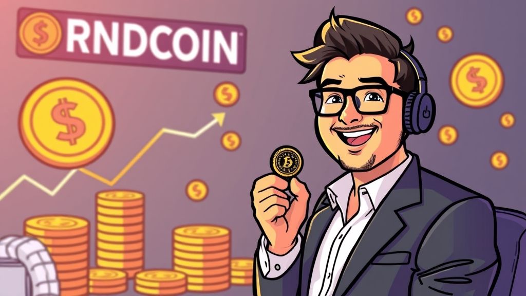 Cartoon investor happy with RNDCOIN KR profits.